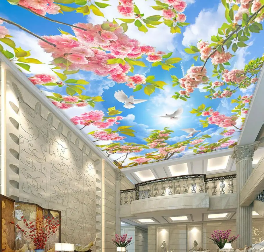 3d обои на потолок креативные Объемные с изображением неба цветка