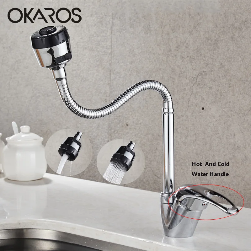 OKAROS кухонный медный кран смеситель для раковины хромированный с распылителем