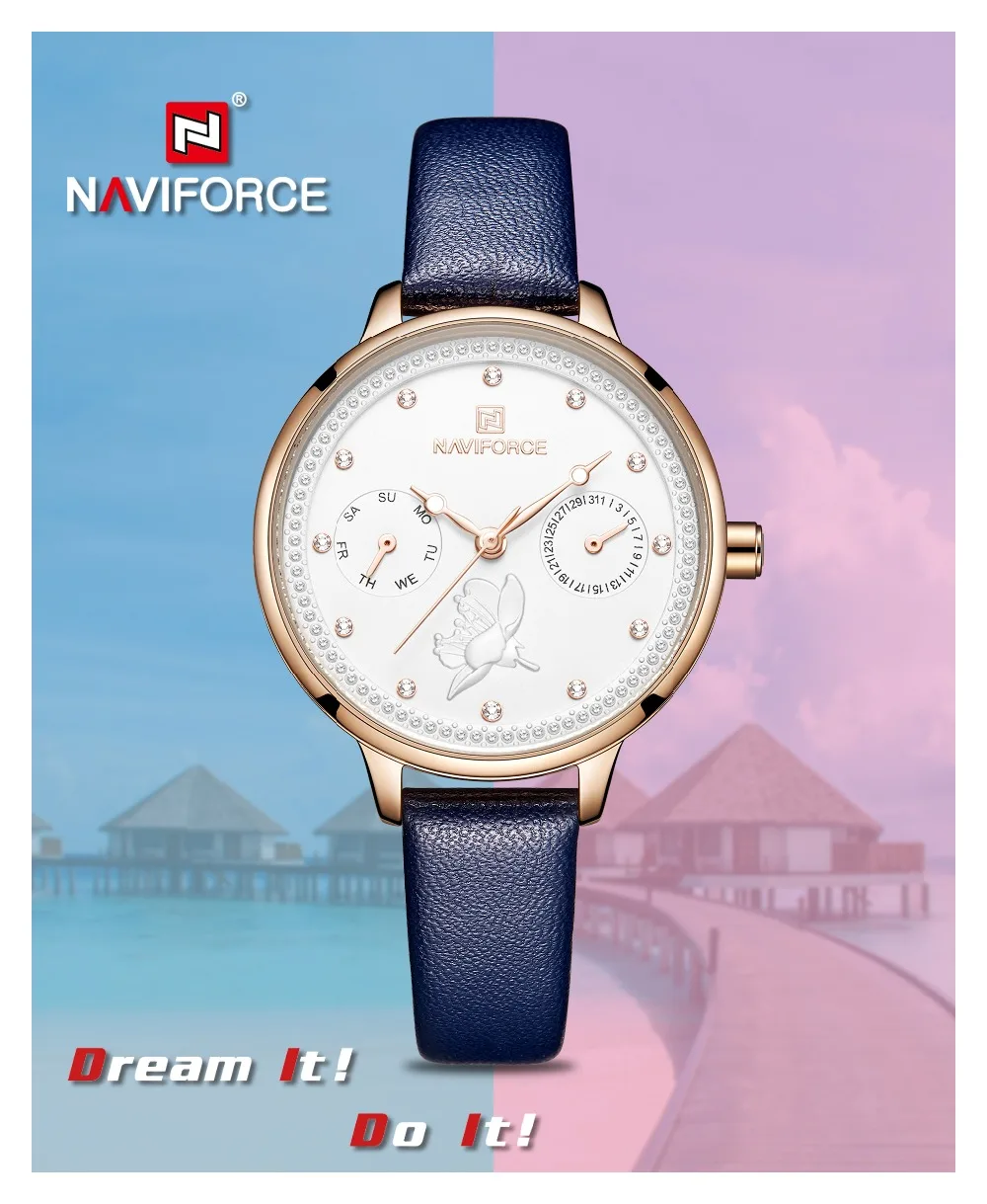 NAVIFORCE часы женские модные простые кварцевые тонкие кожаные повседневные