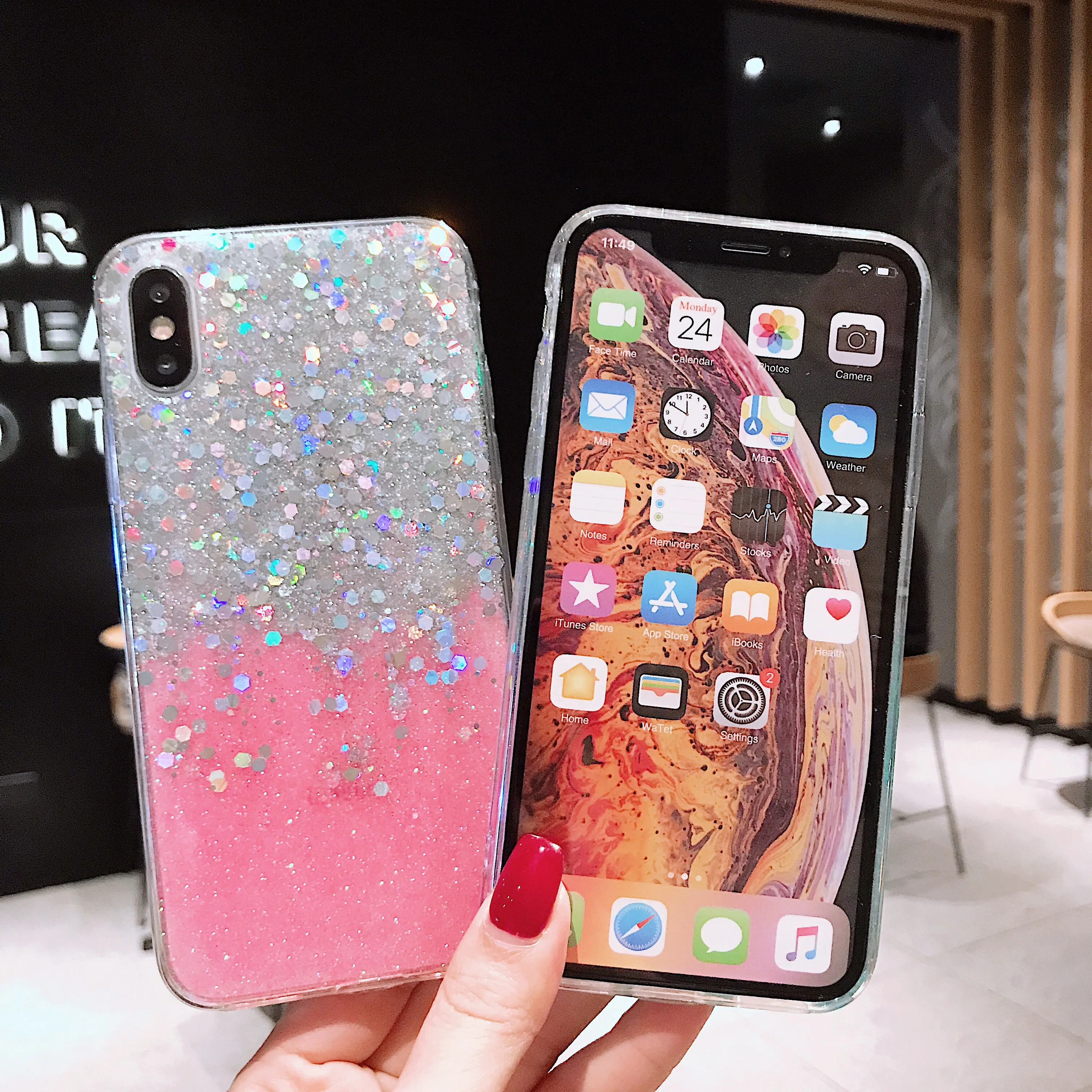 Прозрачный мягкий ТПУ чехол для телефона iPhone XS XR Max X 6 6S 7 8 Plus шикарный с блестящими