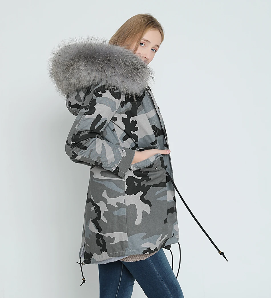 OFTBUY длинная Камуфляжная парка зимняя куртка пальто женское пальто из натурального меха парки Большой натуральный мех енота воротник теплый толстый мех