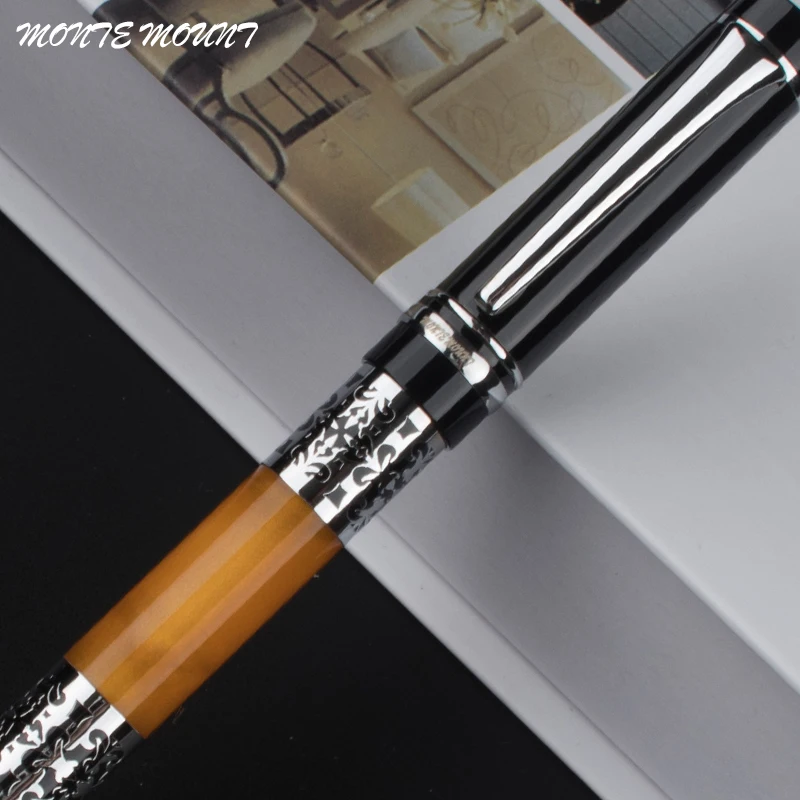 Монте Маунт 675 Серебряный цветок Янтарная целлюлоидная шариковая ручка |