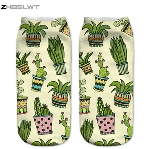 ZHBSLWT Harajuku стильные женские носки с 3D принтом низкие носки до щиколотки Кактус в горшке цветные женские повседневные брендовые носки-20р