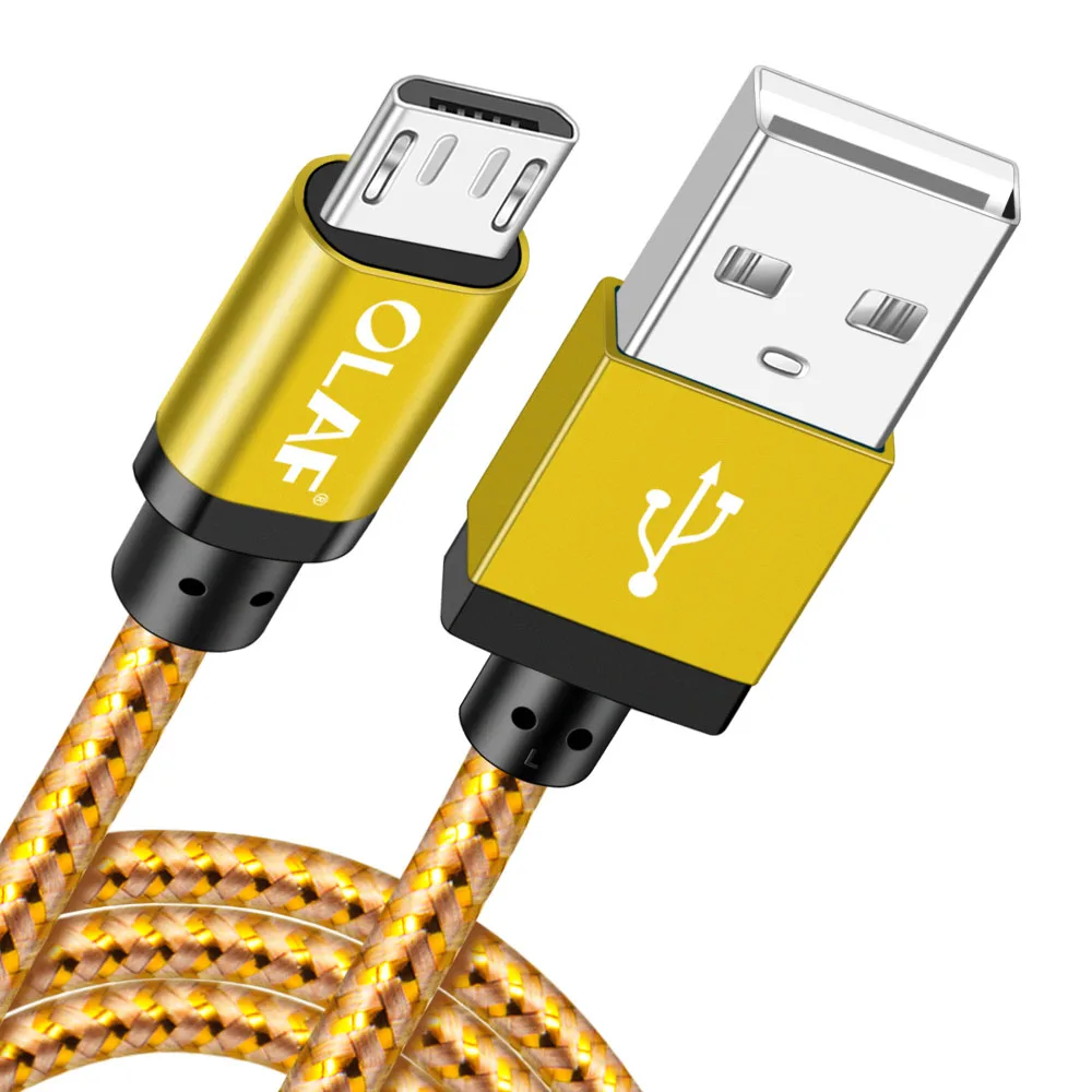 Олаф Micro USB кабель 1 м/2 м/3 м Плетеный USB кабель синхронизации данных для samsung S7 Xiaomi huawei LG htc быстрая зарядка Microusb Кабели для телефонов - Цвет: Gold