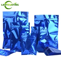 100pcs glossy blue aluminum foil flat zipper bag resealable powder snack beaf spice buttery chips heat sealing storage pouches