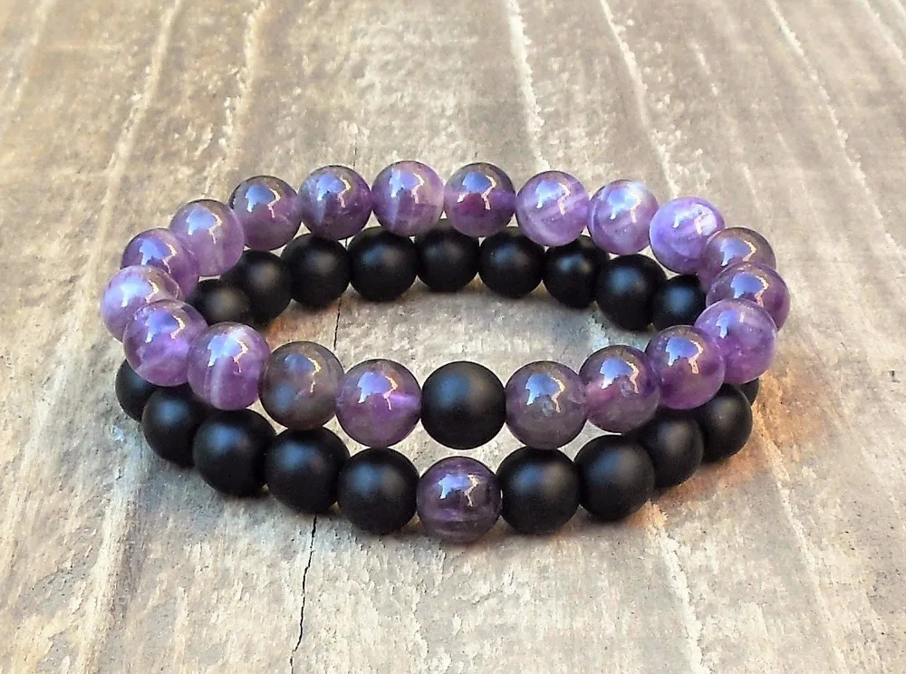 2 шт./комплект браслет с натуральным камнем 8 мм|black onyx bracelet|bracelet naturalonyx bracelet |
