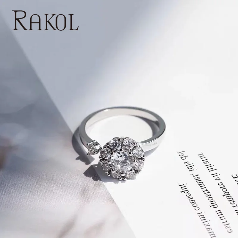 RAKOL новая мода круглая форма высокое качество фианиты Открытое кольцо для женщин