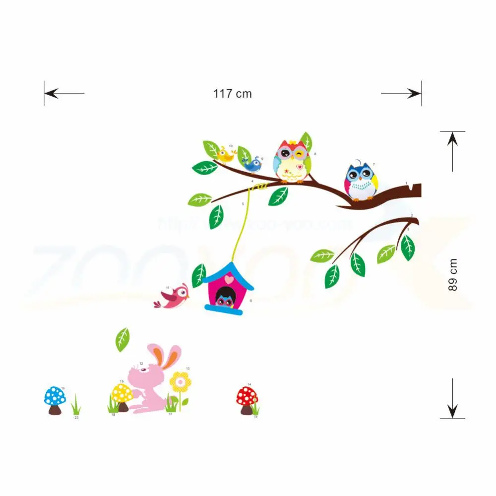 Милые совы играющие на дереве настенные наклейки украшение для дома в детскую