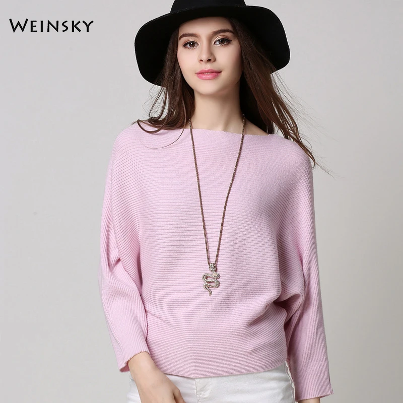 Weinsky Women Knitted Sweaters And Pullovers Ladies Autumn Winter 2018 Fashion Korean Style Batwing Sleeve Pink | Женская одежда