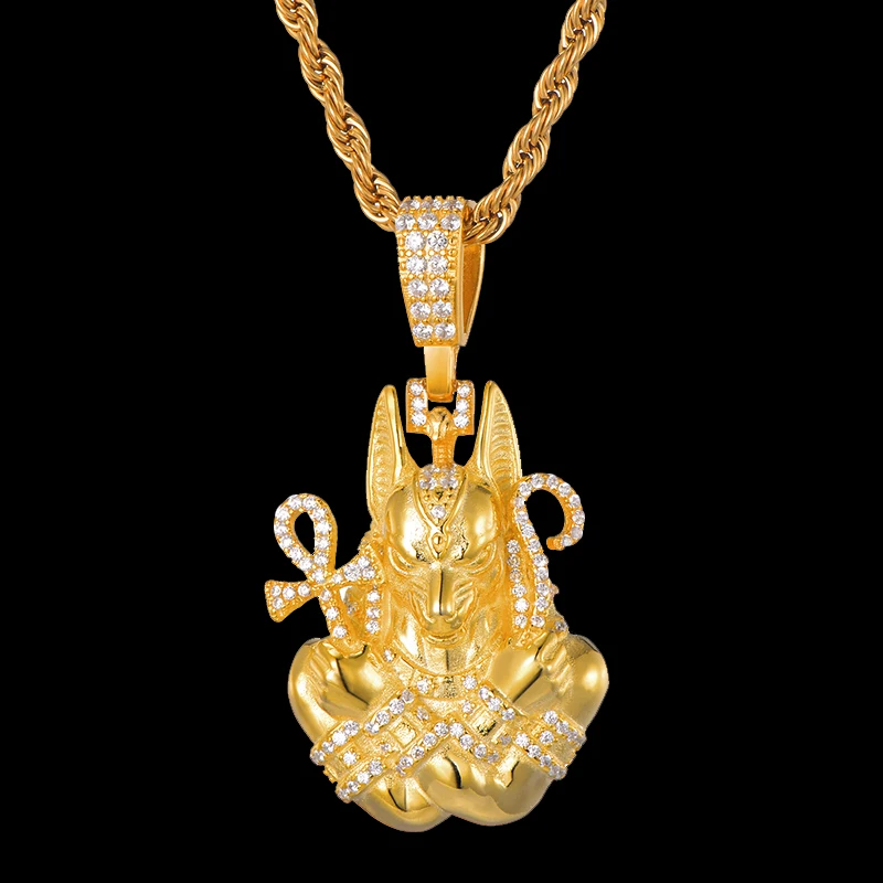 Полный AAA Iced Out Bling кубический циркон медь Египетский АНХ крест Anubis подвески и ожерелья для мужчин хип хоп ювелирные изделия