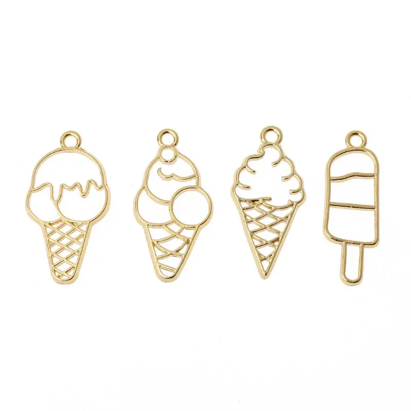 

4x Sweet Ice-Cream Food Metal Frame Handmade Blank Bezel Setting for DIY Keychain Art Necklace Bracelet Jewelry Making