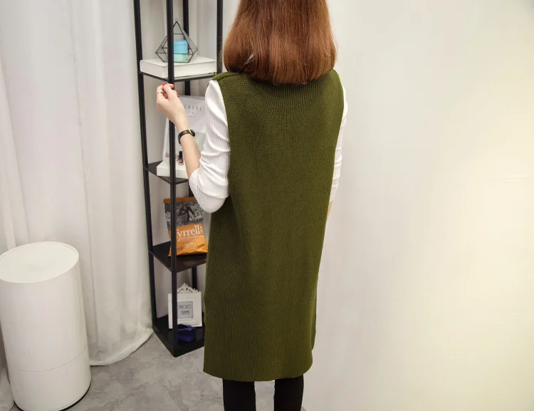 Для женщин модные элегантные леди карман пальто без рукавов Вязаные Жилеты для