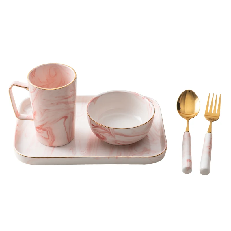 Набор посуды из 5 предметов посуда для ресторана дома и кухни с розовой мраморной