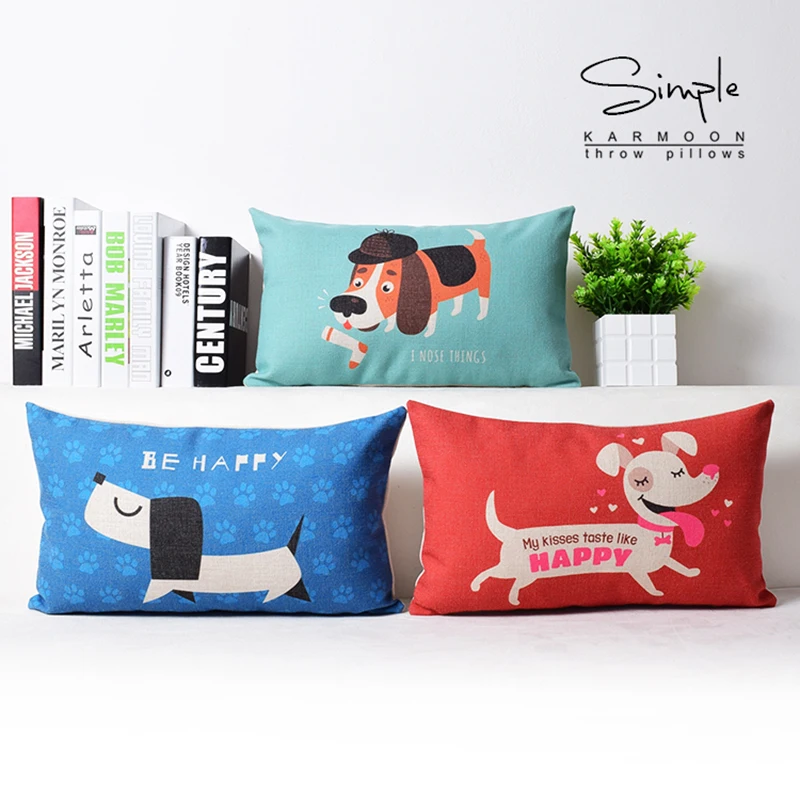 Такса льняная поясничная подушка чехол декоративные собаки наволочка синий