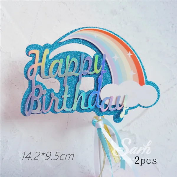 2pcs birthday G Розовый синий шар Радуга облако золотой черный крюк торт Топпер для дня рождения украшения выпечки Oh Baby love подарки - Цвет: 2pcs birthday G