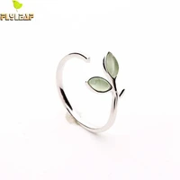 100 925 sterling silver green opal leaves buds open rings for women high quality creative fashion jewelry 2022 new