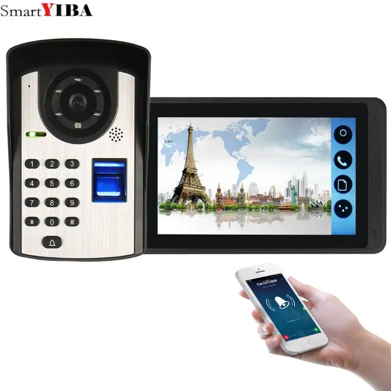 Smartyiba Vingerafdruk Wachtwoord App Afstandsbediening 7 Inch Monitor Wifi Draadloze Video Deurtelefoon Deurbel Intercom Systeem