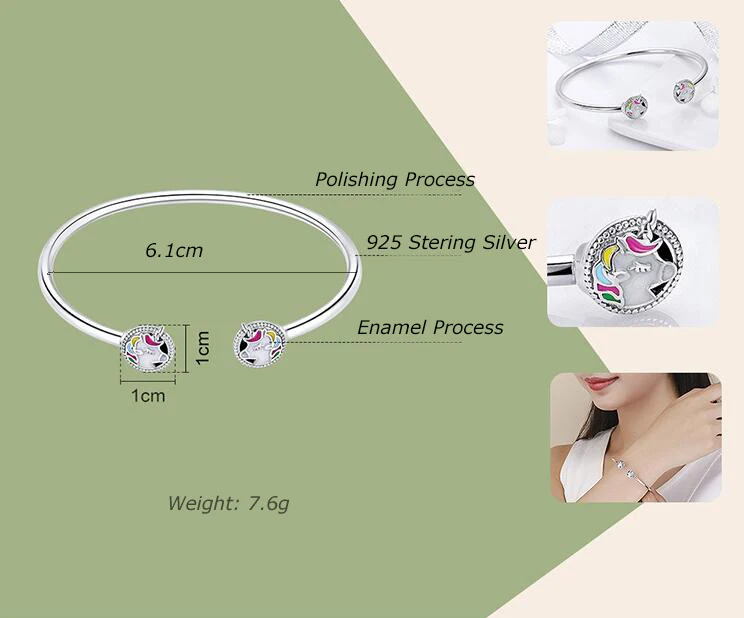 

New Arrival Unicorn Shape Opening Bracelets Bangles 925 Silver Jewelry Women Bracelet Fashion Fine Jewelry