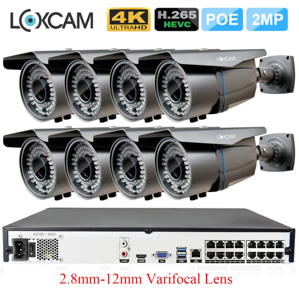 H.265 CCTV 16CH 5MP POE Система NVR 8 шт. HD 2MP 1080 P открытый IP Камера 2 12 мм объектив с переменным