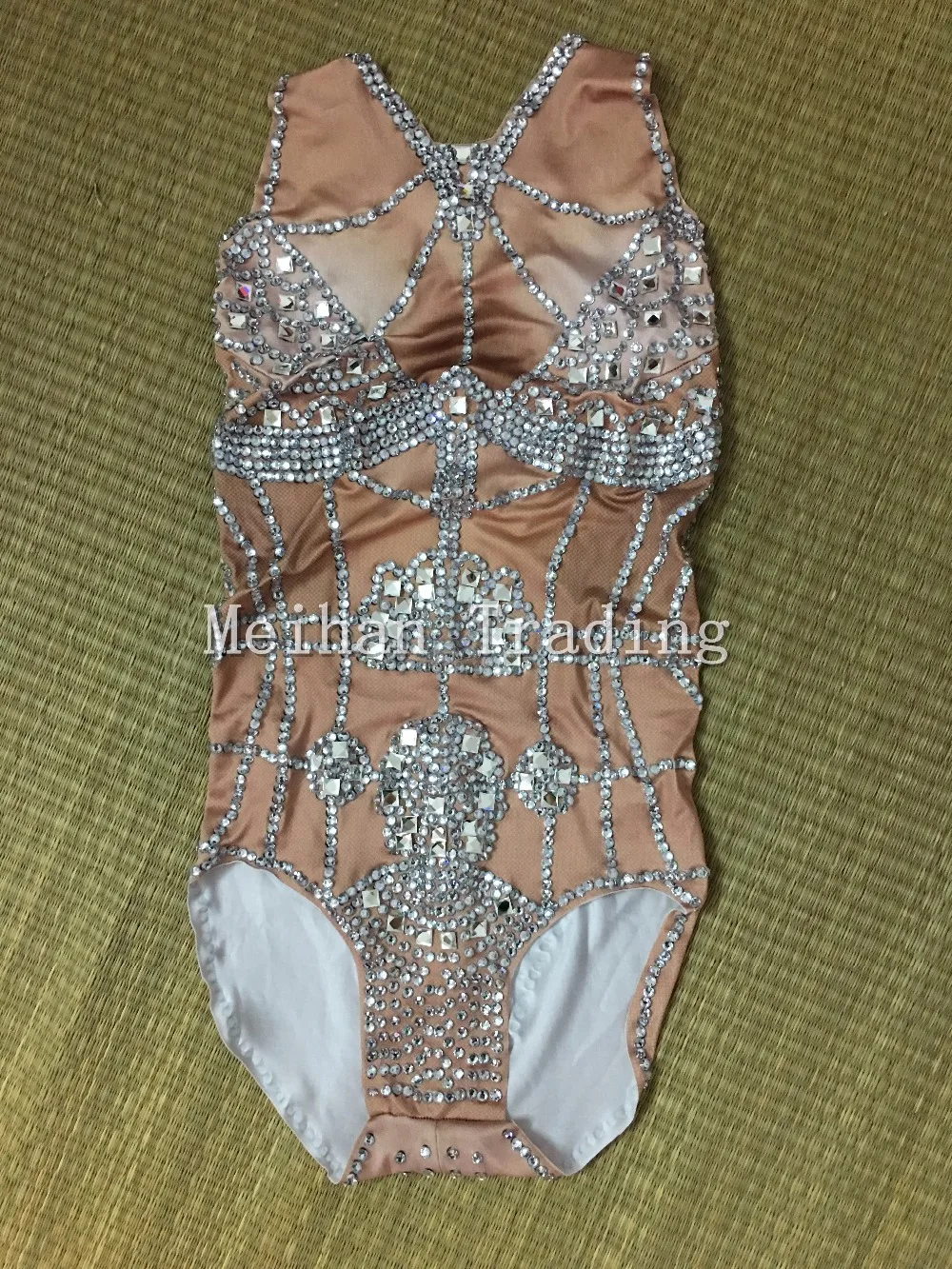 Nude Crystals Bodysuit Summer Sexy Bling Costume Rhinestones One-piece Outfit Performance Nightclub Show Party Dance Wear