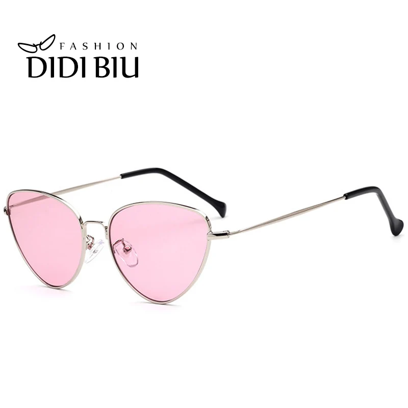 Женские солнцезащитные очки DIDI розовые с тонким металлическим каркасом кошачий
