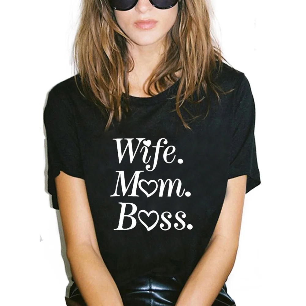 

Женская футболка с круглым вырезом, черная или белая Повседневная футболка с принтом «Мама и босс», Прямая поставка