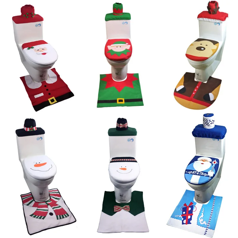 

Christmas decorations Fleece Christmas toilet sets cover,