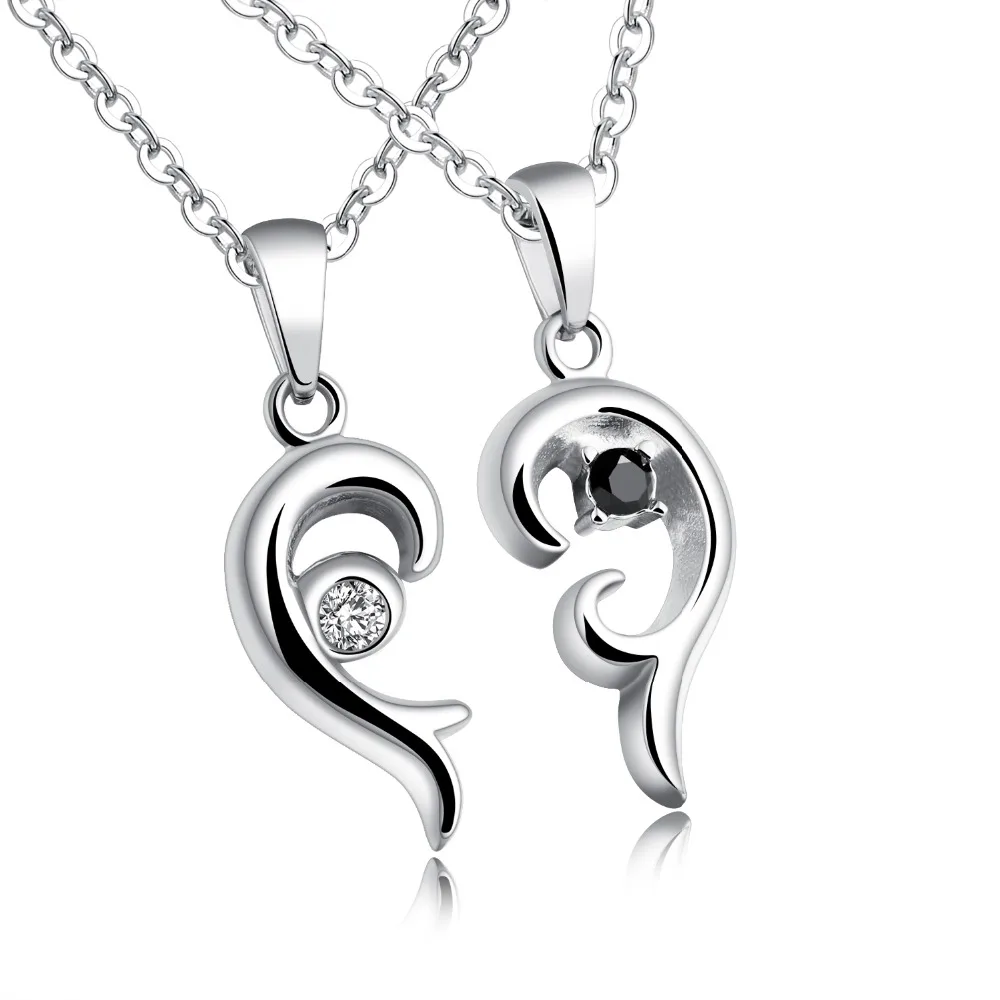 Simple design Pair of Couple jewelry Crystals Stainless Steel sweet Heart Necklace Pendant women Men Gifts | Украшения и
