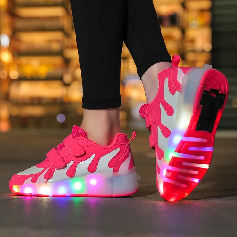 Светящиеся кроссовки с двумя колесами usb зарядка светящиеся светодио дный на
