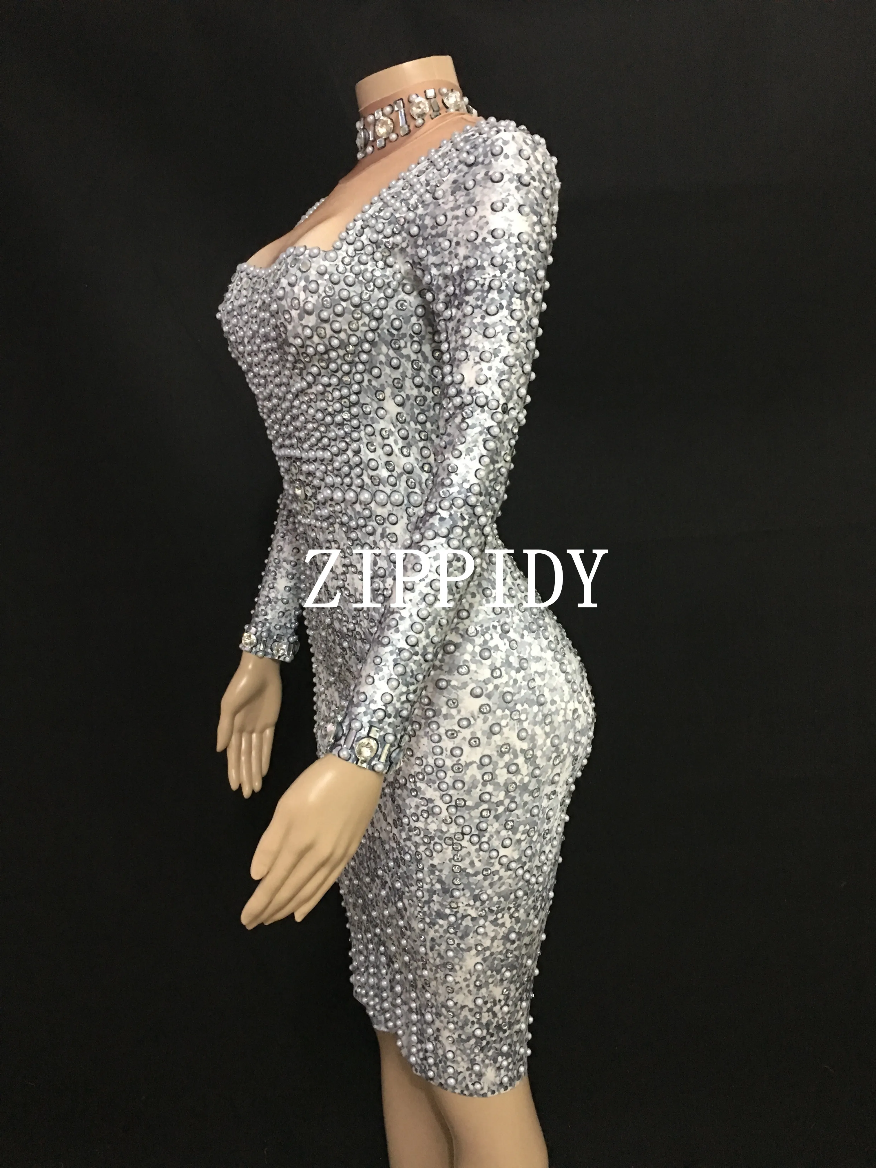 Вечернее платье стразы с блестящими жемчужинами вечернее длинными рукавами для