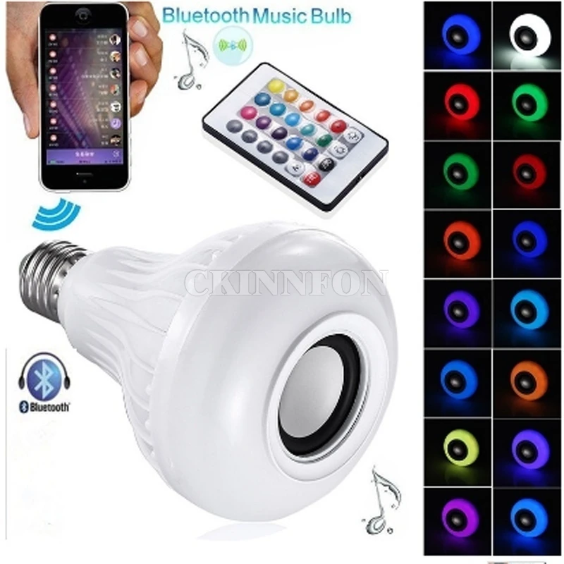 100 шт./лот беспроводной E27 Bluetooth LED стерео аудио динамик RGB цвет теплый белый лампа