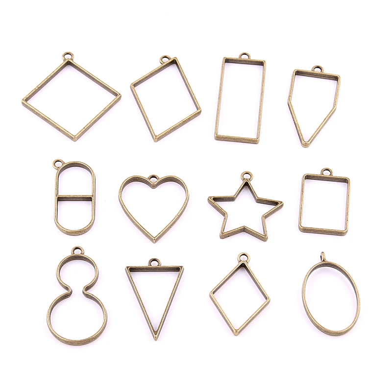 

Sweet Bell 20pcs mix heart star oval rectangle triangle charm Hollow glue blank pendant tray bezel charms DIY Handmade H3007