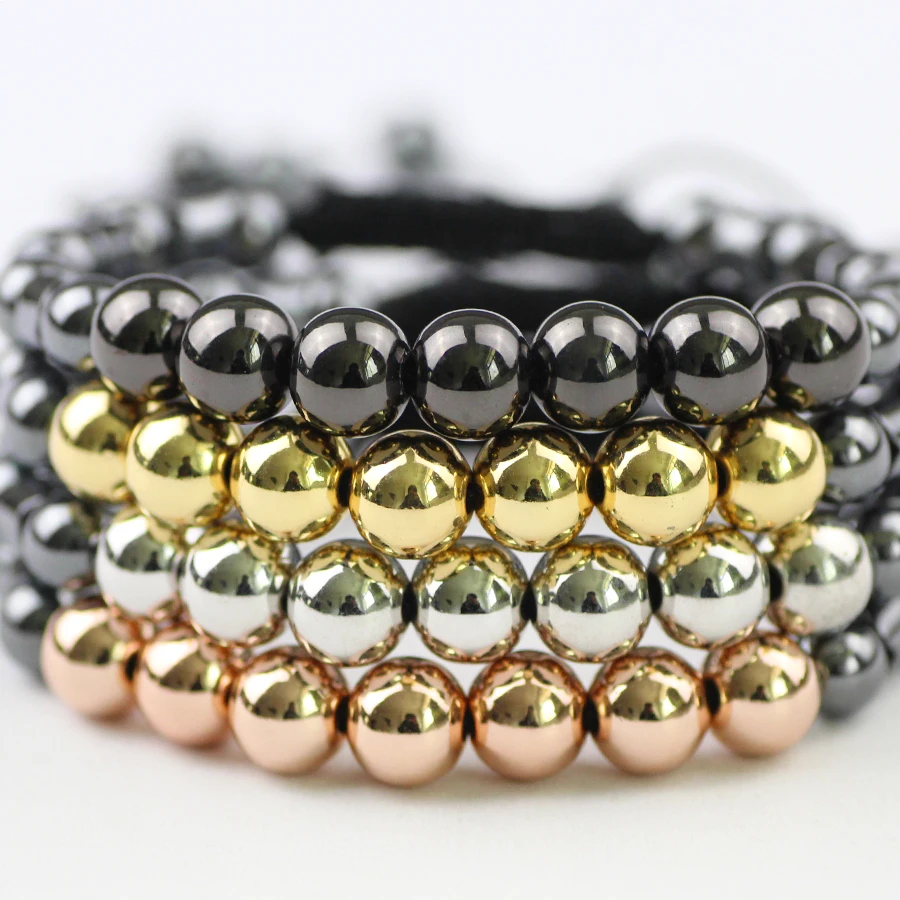 JHNBY Lucky Ball Braided Rope Men Bracelet 6/8mm Charms Hematite Beads Fashion Women Copper Bangle Jewelry Pulseira Masculina | Украшения и