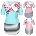 Vetement femme 2019 Женская одежда для беременных и кормящих мам Уход за ребенком Цветочная Футболка для беременных Грудное вскармливание Топы