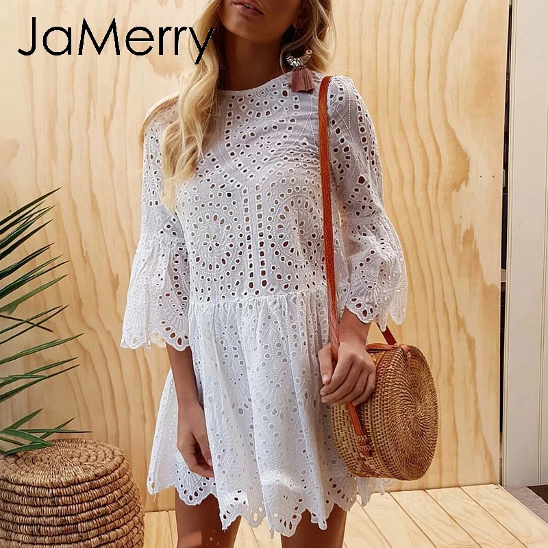 JaMerry винтажное женское платье в стиле бохо с вырезами элегантное хлопковое