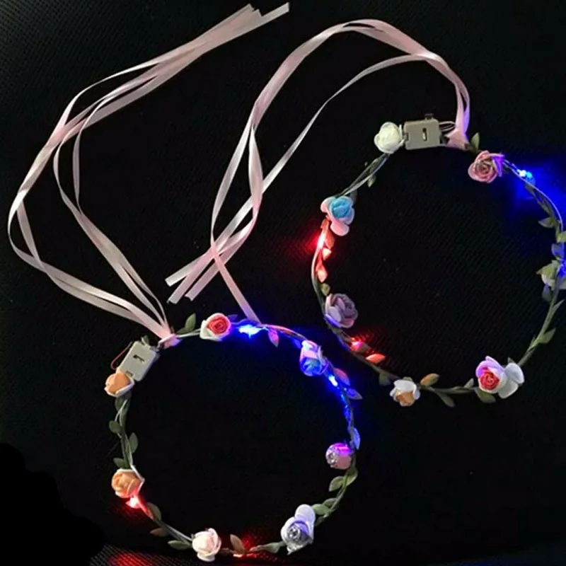 Women Girl Light Up Flower Headband Hawaii Hula LED Flashing Floral Garland Kids Adults Headwear Party Hair Halloween|hair accessories|party hair