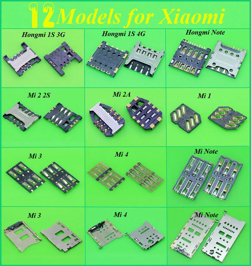 12 моделей для Xiaomi 1 2 2S 2A 3 4 Note Hongmi note 1s 3G 4G устройство чтения SD SIM-карт держатель