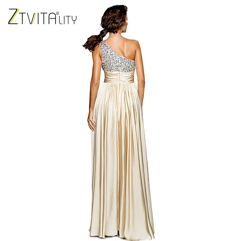 ZTVitality 2018 Summer Women Dresse Sleeveless Fashion Sequins One-Shoulder Empire Elegant Party Dress Sexy Long Vestidos | Женская
