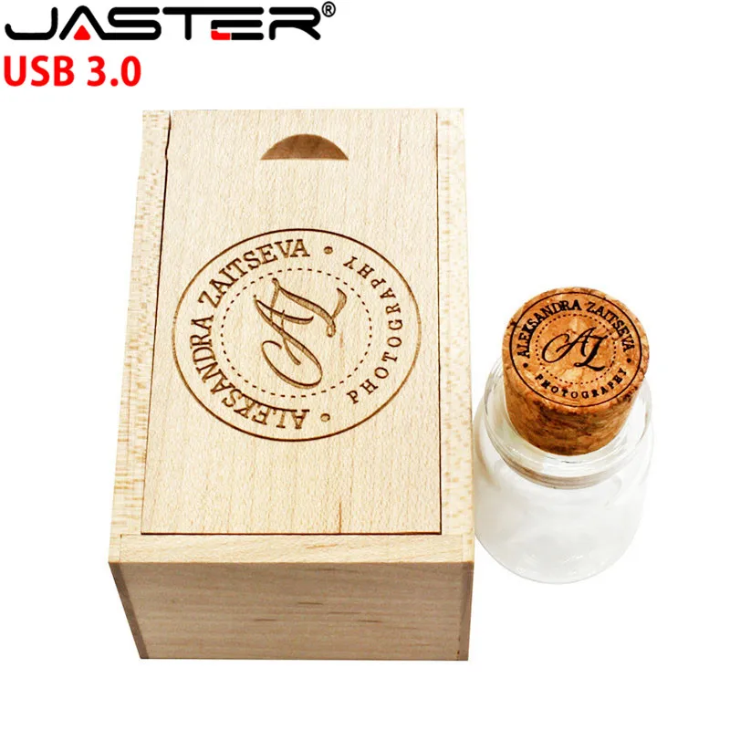 JASTER USB 3,0 дрейфующий флакон usb с деревянной коробкой USB флеш-накопитель бутылка желаний пробковая Флешка 4 ГБ 8 ГБ 16 ГБ 32 ГБ свадебный подарок