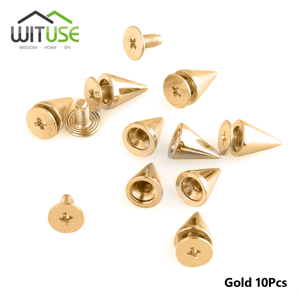10mm Golden 10 шт./лот 10 мм 26 мм круглые пятна шипы, конусные шпильки металлические заклепки пули заклепки для ремней Кожа ремесло для DIY кожевенное ремесло серебро/золотой - Цвет: 10mm Golden