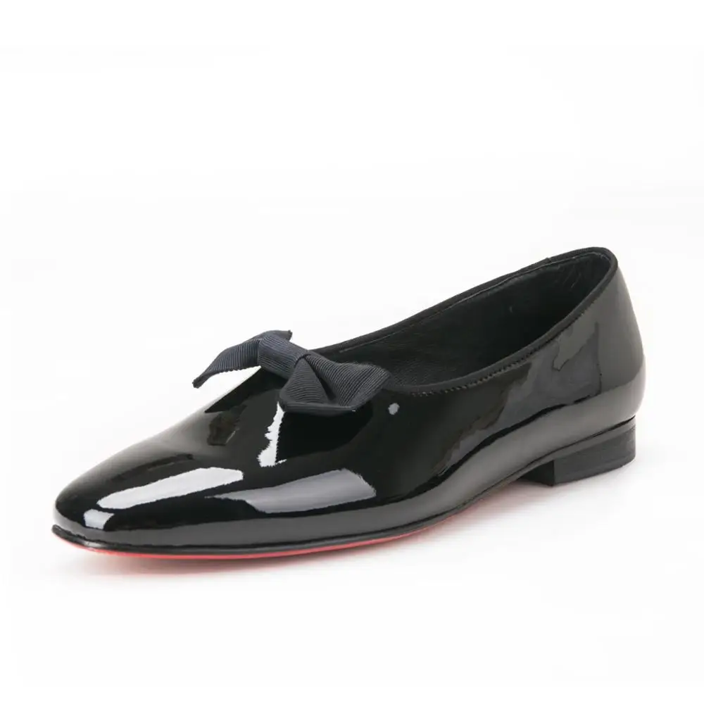 Jeder Schuh/Новинка; черные мужские лоферы ручной работы из лакированной кожи с черным бантом; Модные Мужские модельные туфли для банкета и выпускного вечера - Цвет: Black shoes