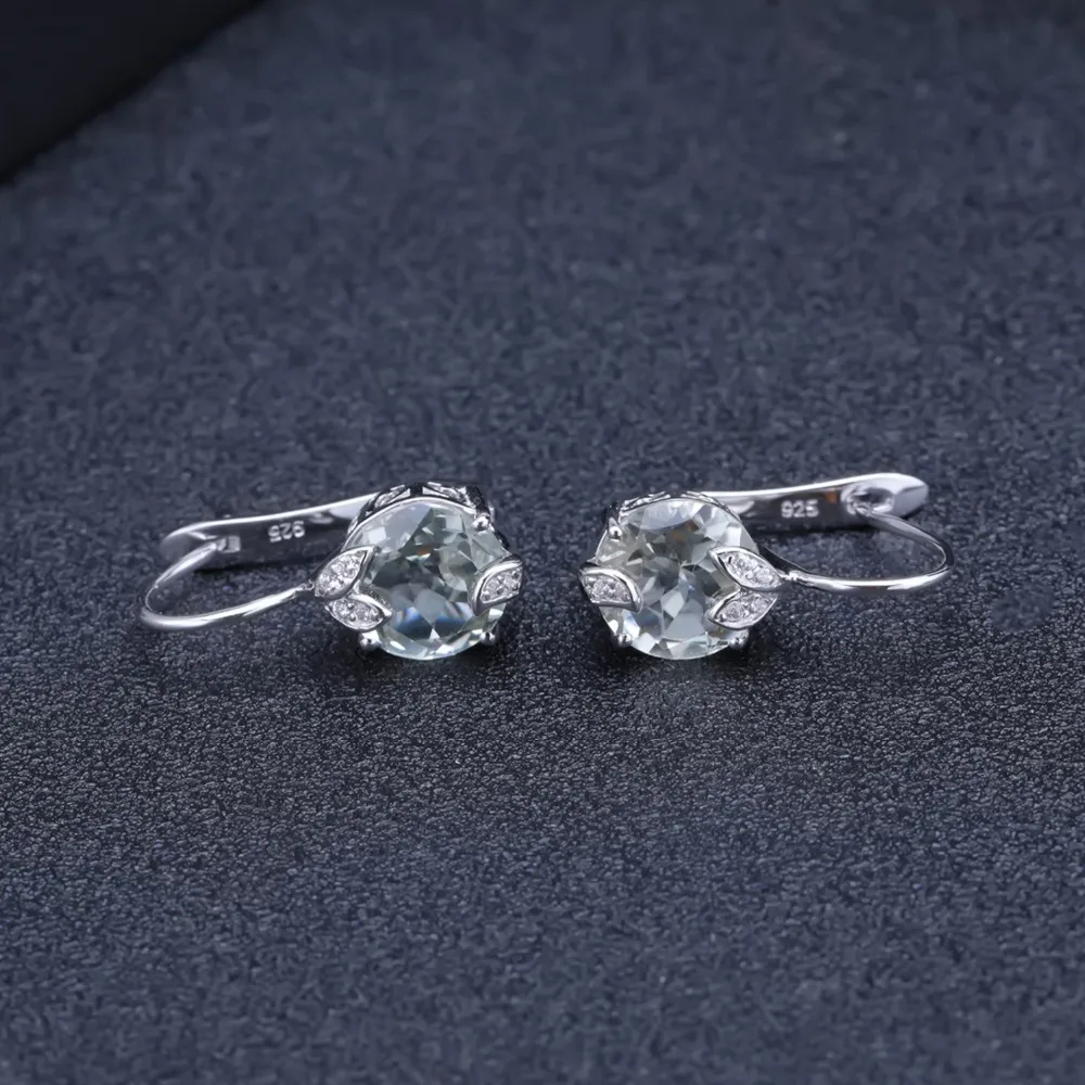 GEM'S балетные 925 пробы серебро 6.65Ct натуральный зеленый аметист драгоценный камень Свадебные обручальные серьги-гвоздики для женщин хорошее ювелирное изделие