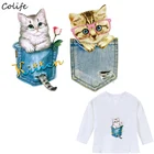 Нашивки, наклейки с помощью утюга, карманный принт кошки на футболке, украшение одежды, аксессуары сделай сам, новый дизайн, моющиеся нашивки, одежда