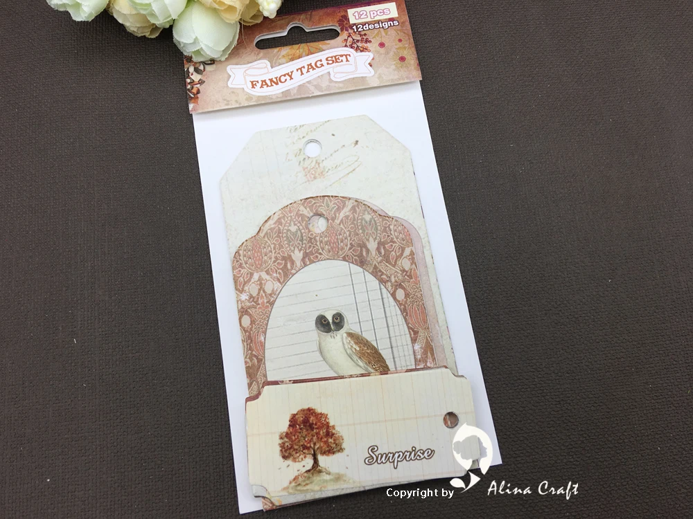 AlinaCraft 12pc 3size fancy tag set Scrapbooking handmade card filofax little memo making patterned tag