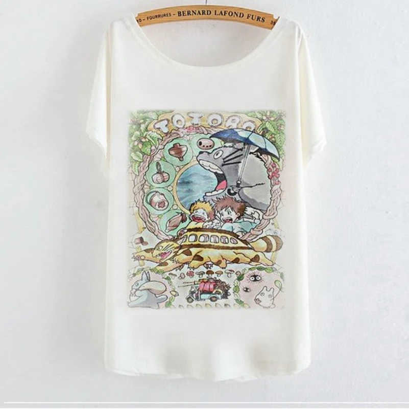 Летняя женская повседневная футболка с рисунком Тоторо футболки круглым вырезом