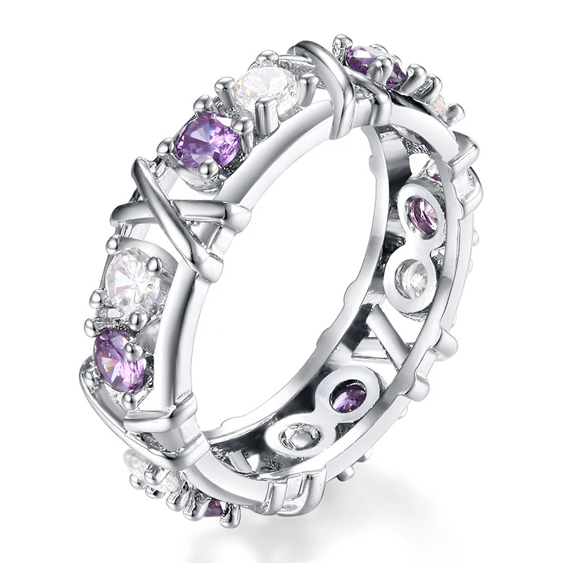 Purple Stone Личность фиолетовый и прозрачный обручальное кольцо с серебристый циркониевый кольца для женщин ювелирные изделия - Цвет основного камня: Purple Stone