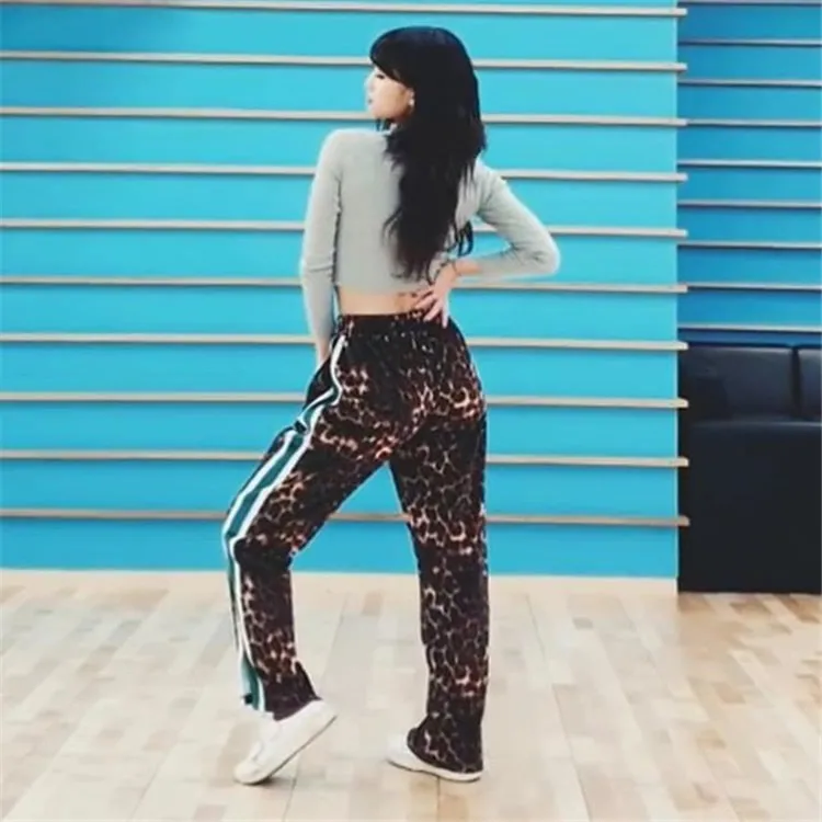 Kpop TWICE Momo же леопардовые бархатные штаны с высокой талией женские корейские Harajuku стильные спортивные штаны Осенние теплые брюки женская одежда