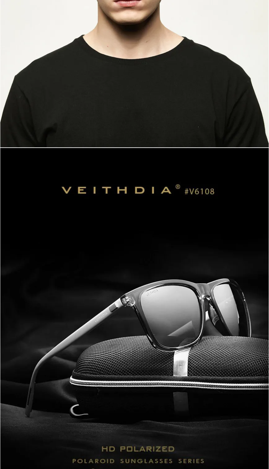 Бренд VEITHDIA, унисекс, Ретро стиль, алюминий+ TR90, солнцезащитные очки, поляризационные линзы, винтажные очки, аксессуары, солнцезащитные очки для мужчин/женщин 6108