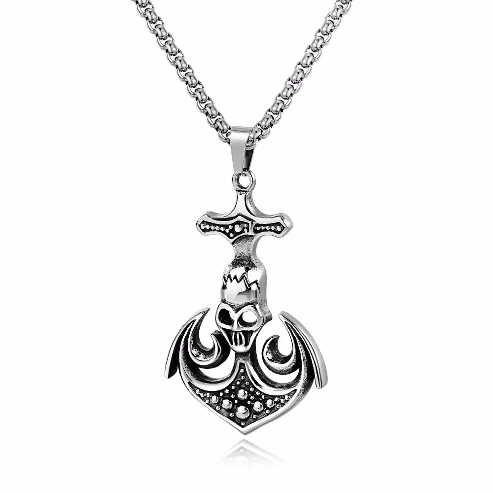 New European and American fashion personality domineering punk skull rock anchor titanium steel men's necklace.GX1446 | Украшения и