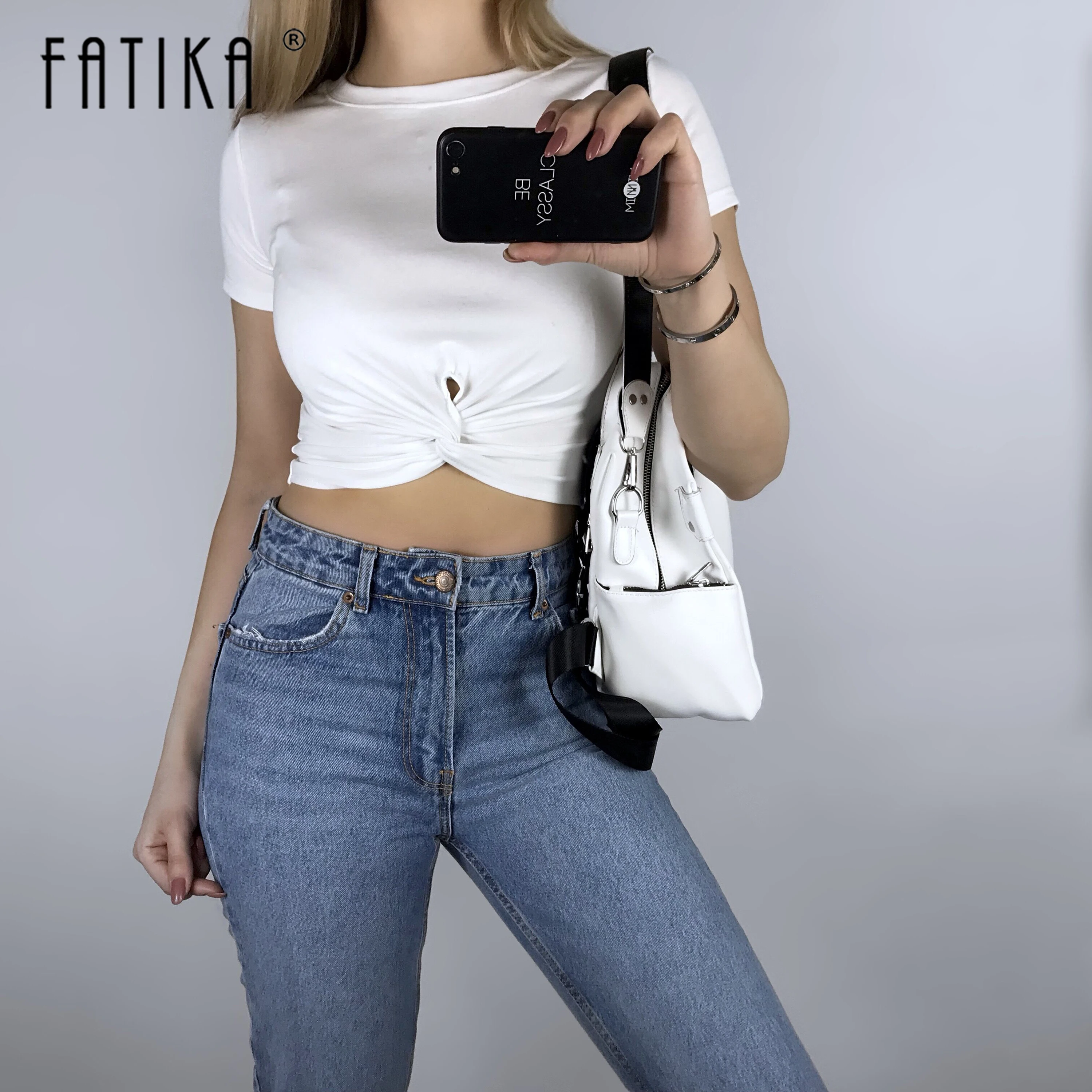 Женская Однотонная футболка на шнуровке Fatika мягкая однотонная Повседневная с